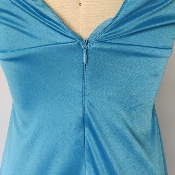 Vintage 90s Y2K Blue Satin Prom Dress Size S XOXO Strapless Grecian Formal Dance - Picture 7 of 10